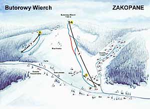 Закопане. Схема лыжных трасс горнолыжного комплекса Буторовы Верх